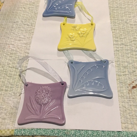 Flower tiles Hanging Decor 4 tiles Purple Blue & yellow Ceramic 5 x 5” Beauties - Picture 14 of 16